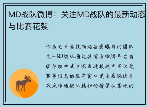 MD战队微博：关注MD战队的最新动态与比赛花絮
